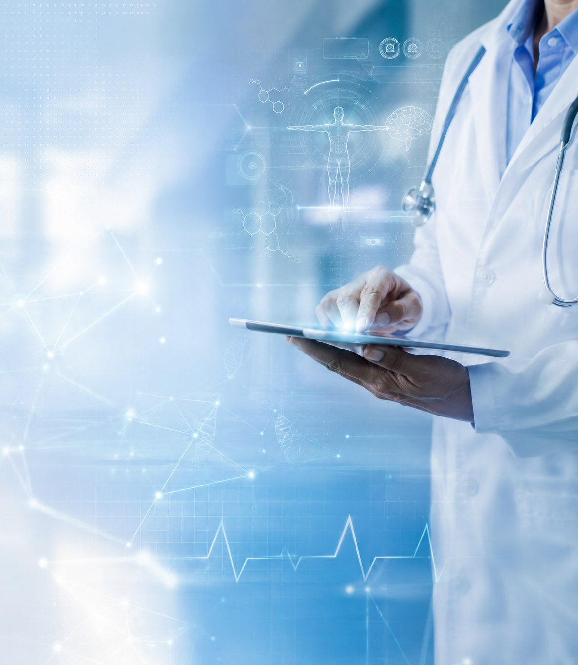 Profissional de saúde utilizando tecnologia médica